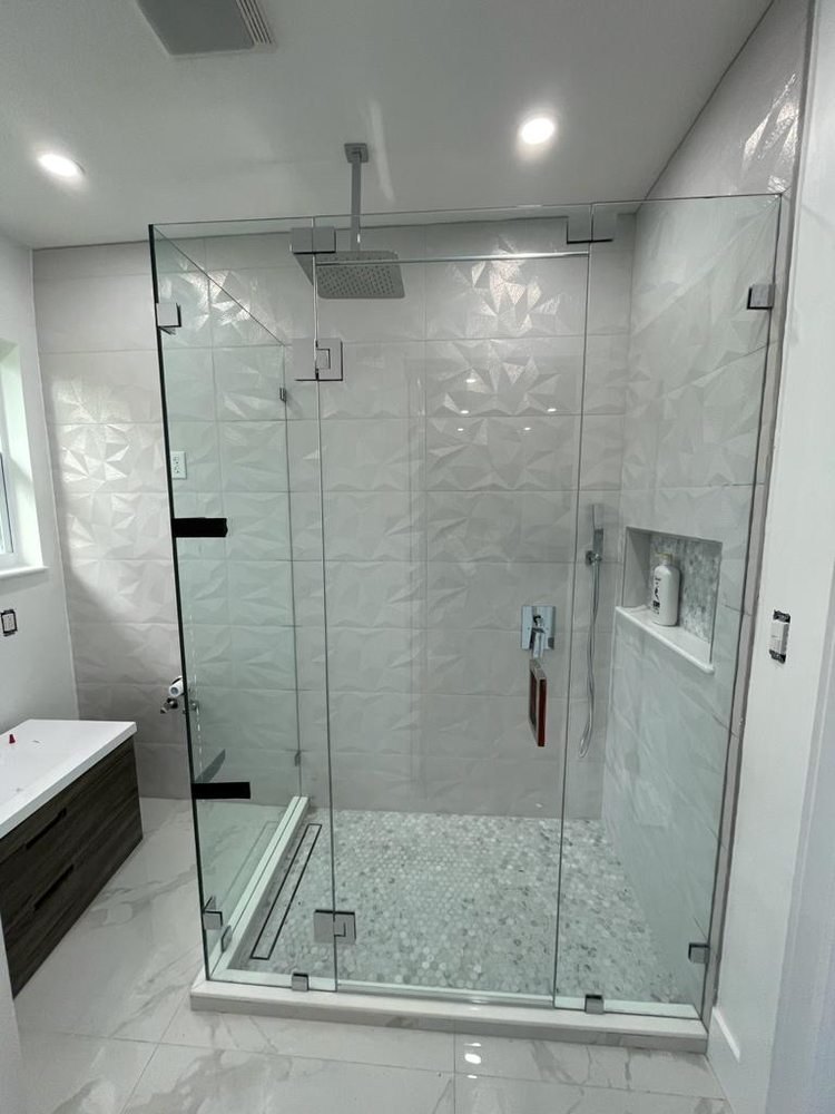 Frameless Corner Enclosure — shower glass installation